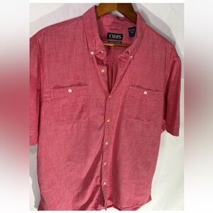 Chaps Washed Chambray Button Up Short Sleeve Red XL 100% Cotton Classic  Casual